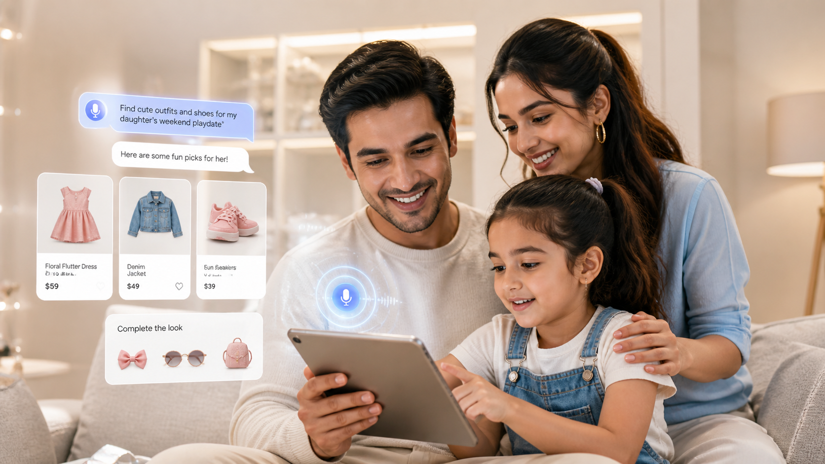 Elder couple shopping with AI assistance