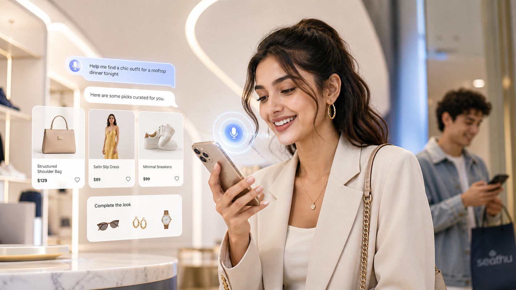 Young shopper using AI fashion shopping